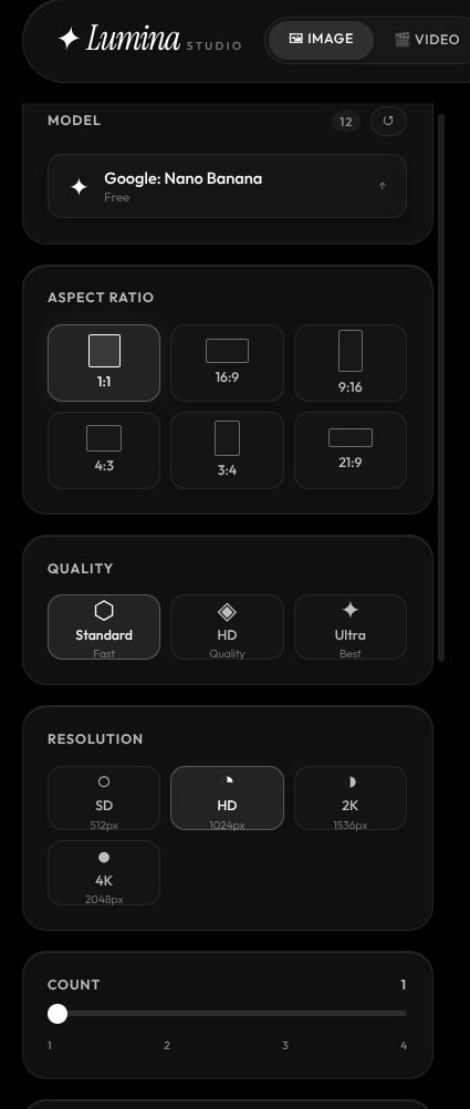 Lumina Studio interface